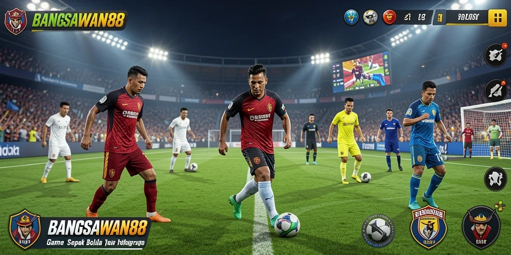 Tangkapan layar gameplay BANGSAWAN88 dengan aksi sepak bola seru.