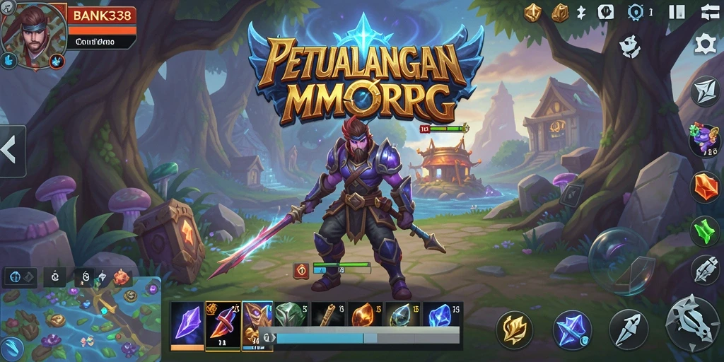 Screenshot gameplay dari BANK338 yang menunjukkan pertarungan epik di dunia MMORPG.
