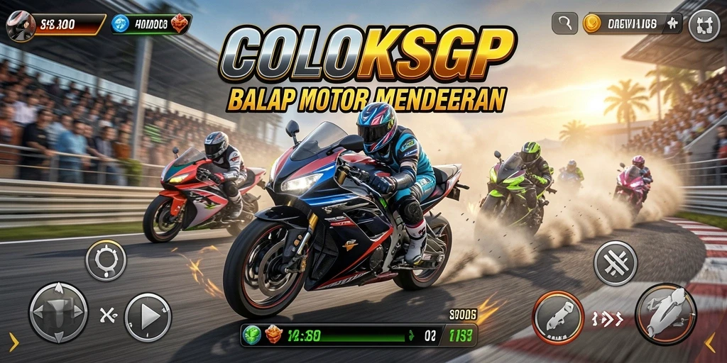 Gameplay COLOKSGP yang epik dengan balapan motor yang mendebarkan.
