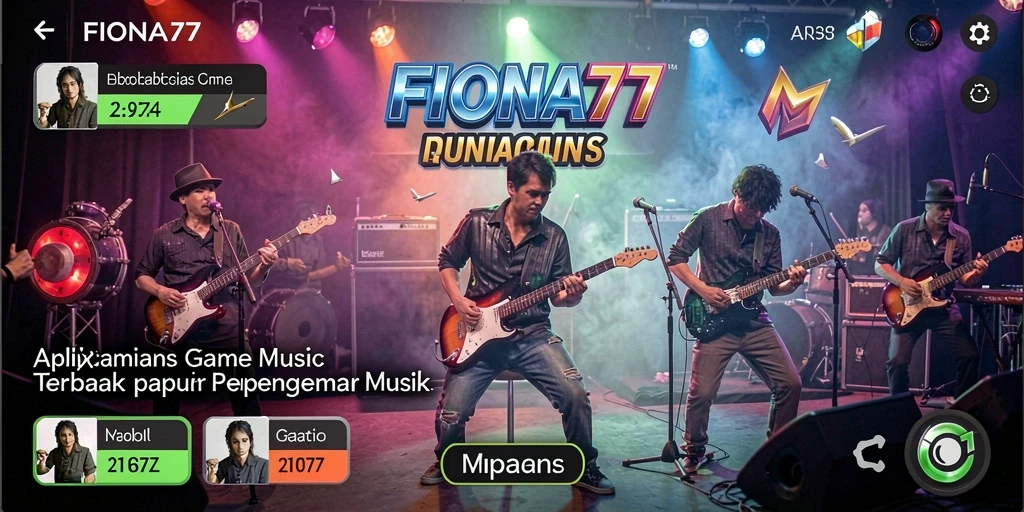 Tangkapan layar FIONA77 menampilkan gameplay menarik dengan lagu-lagu populer.