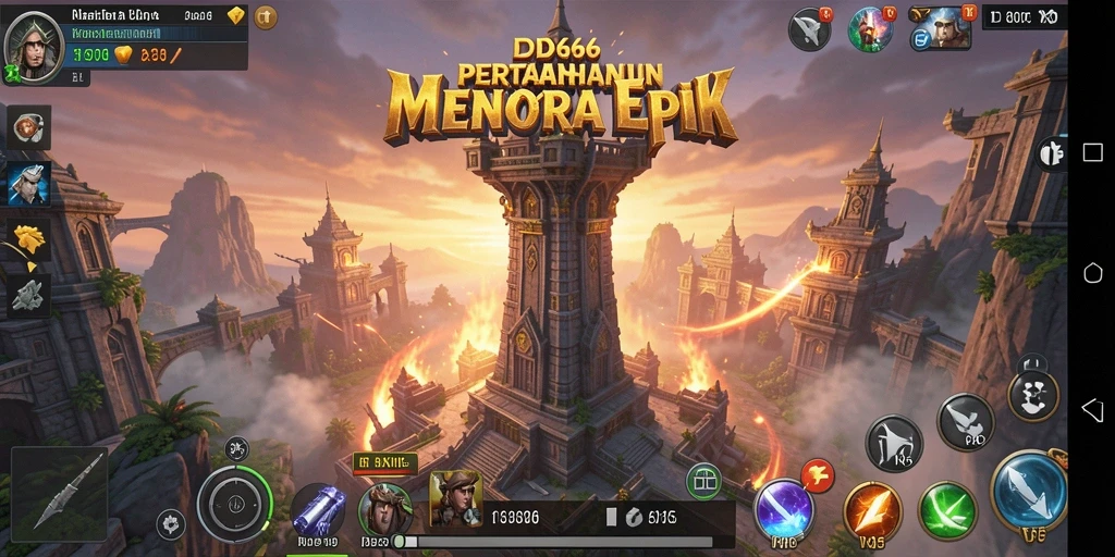 Menampilkan serangan mendebarkan dalam gameplay Tower Defense.