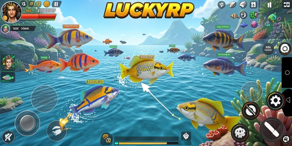 Tampilan gameplay LUCKYRP dengan aksi tembak ikan yang seru.