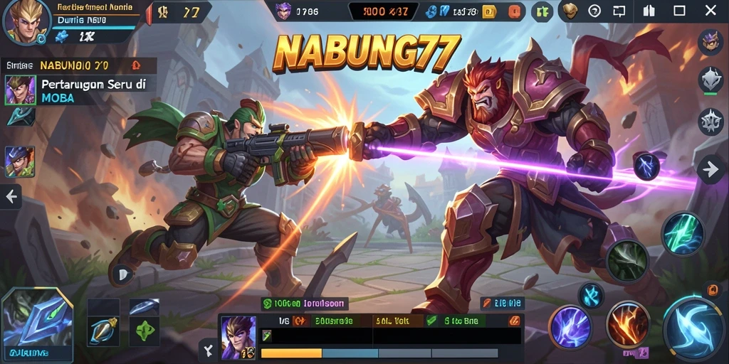 Screenshot gameplay NABUNG77 dengan aksi seru di medan pertempuran.
