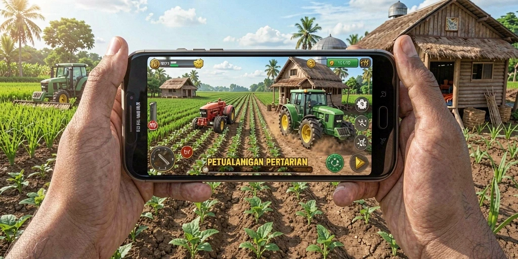Tangkapan layar gameplay RR777 menunjukkan keindahan pertanian yang penuh warna.