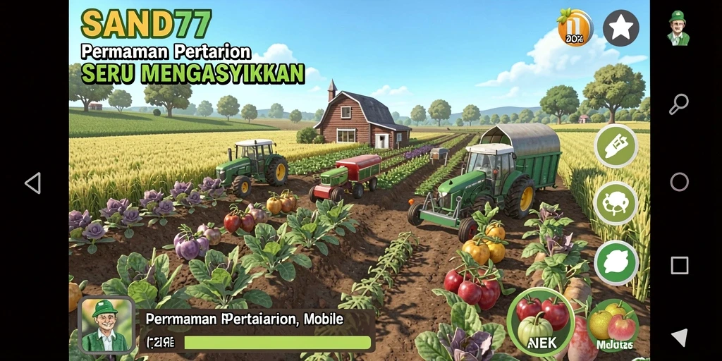 Screenshot gameplay SAND77 menampilkan aktivitas pertanian yang seru.