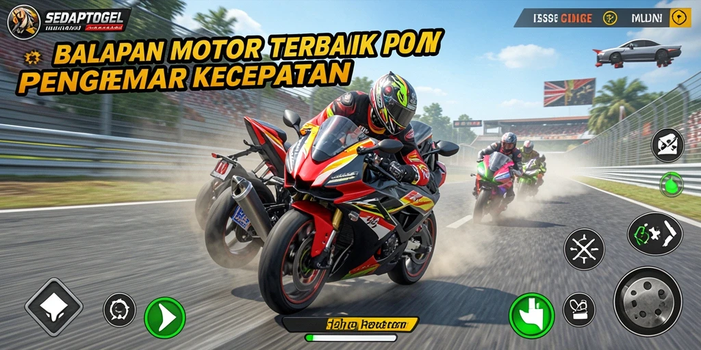 Screenshot menunjukkan aksi balapan seru dalam SEDAPTOGEL.