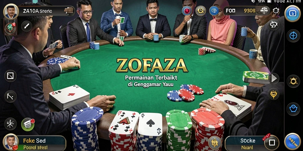 Screenshot ZOFAZA menunjukkan permainan poker yang mendebarkan.